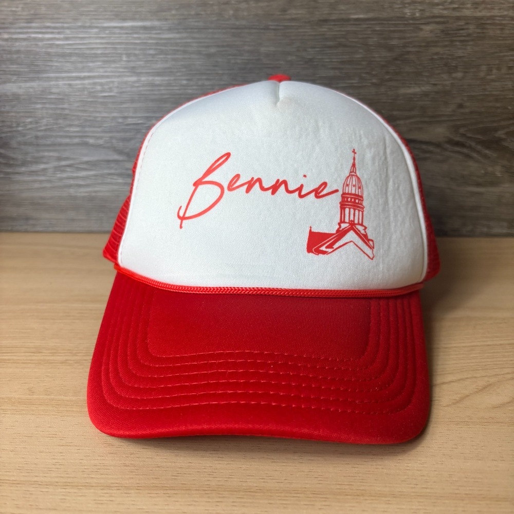 Saint Benedict Hat Cap Snap Back Womens White Red Trucker University College